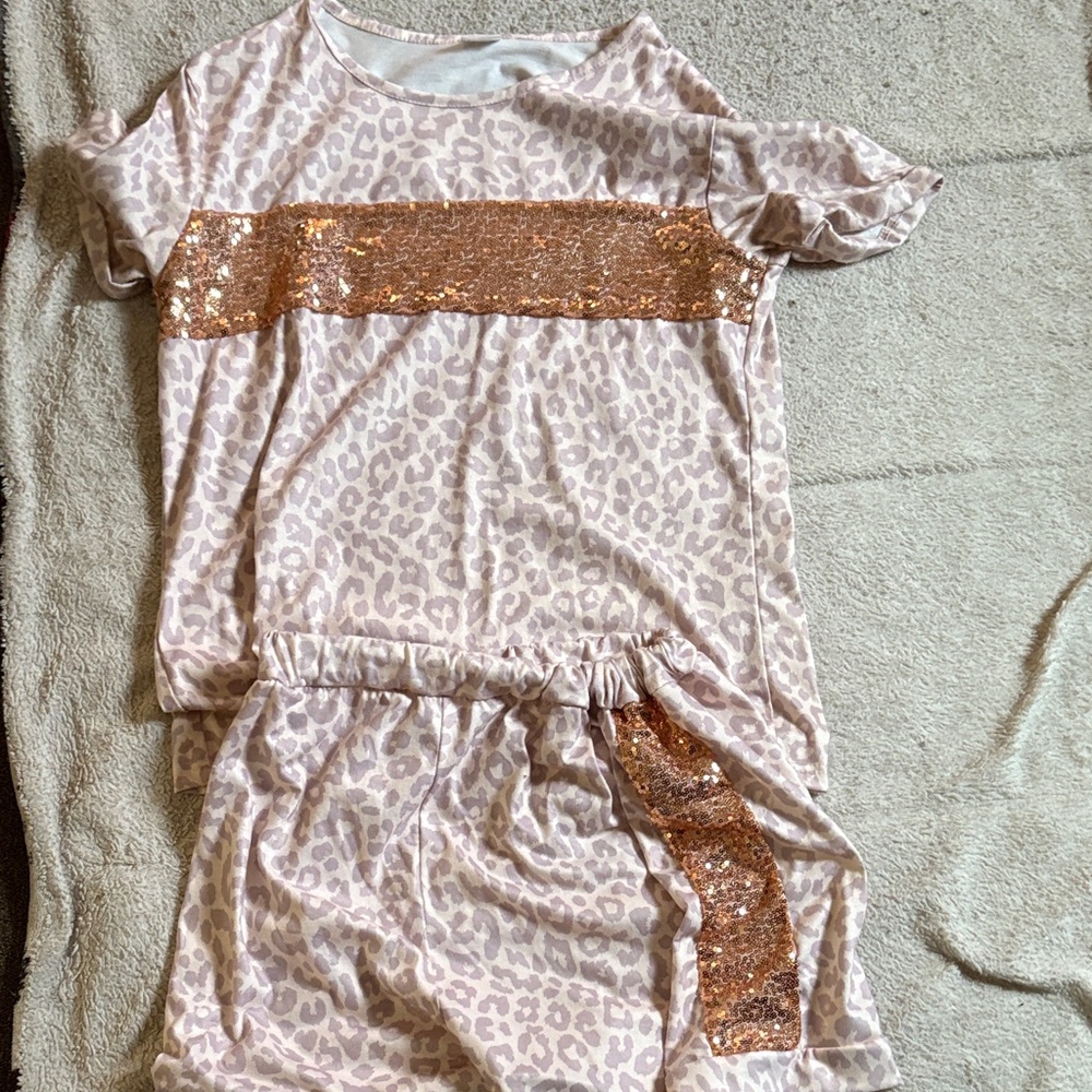 Leopard Print Lounge Set with Sequin Detail